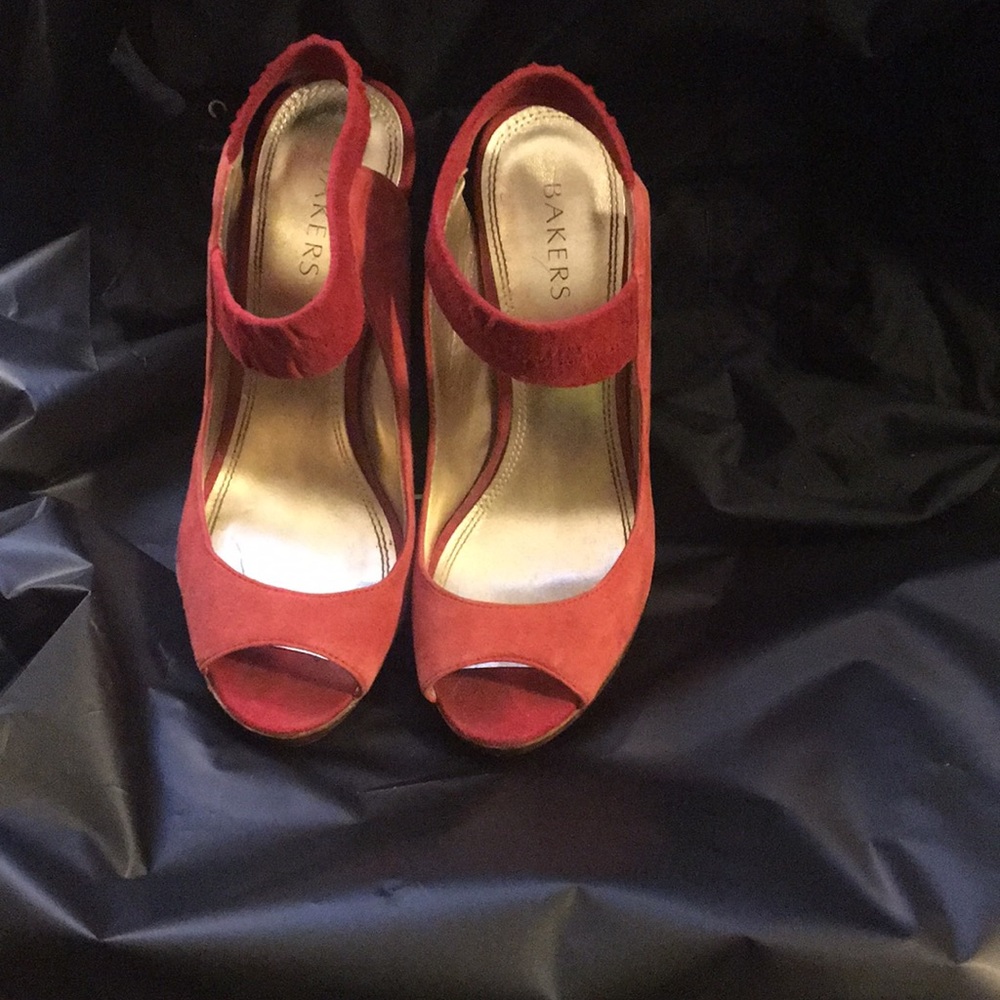 Red open toed slingback heels